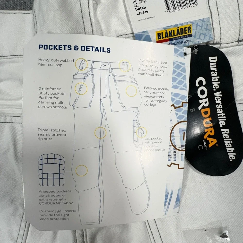 Blaklader Utility Cargo Work Pants Mens 34x30 (Fits 33x30) Double Knee Cordura